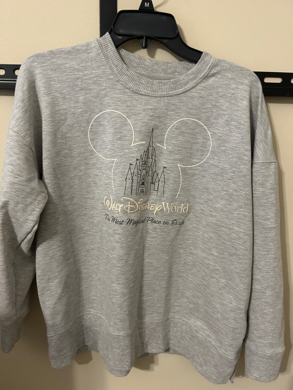 Disney Women’s Light Gray Crewneck with Castle & Mickey Outline